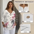 thumbnail image 6 of Xoenoiee Leopard Cherry Blossom Cloud Print Linen Shirts for Women 3/4 Sleeve Button Down Blouses V Neck Casual Loose Fit Cotton Linen Clothes Summer Tops, 4XL, 6 of 7