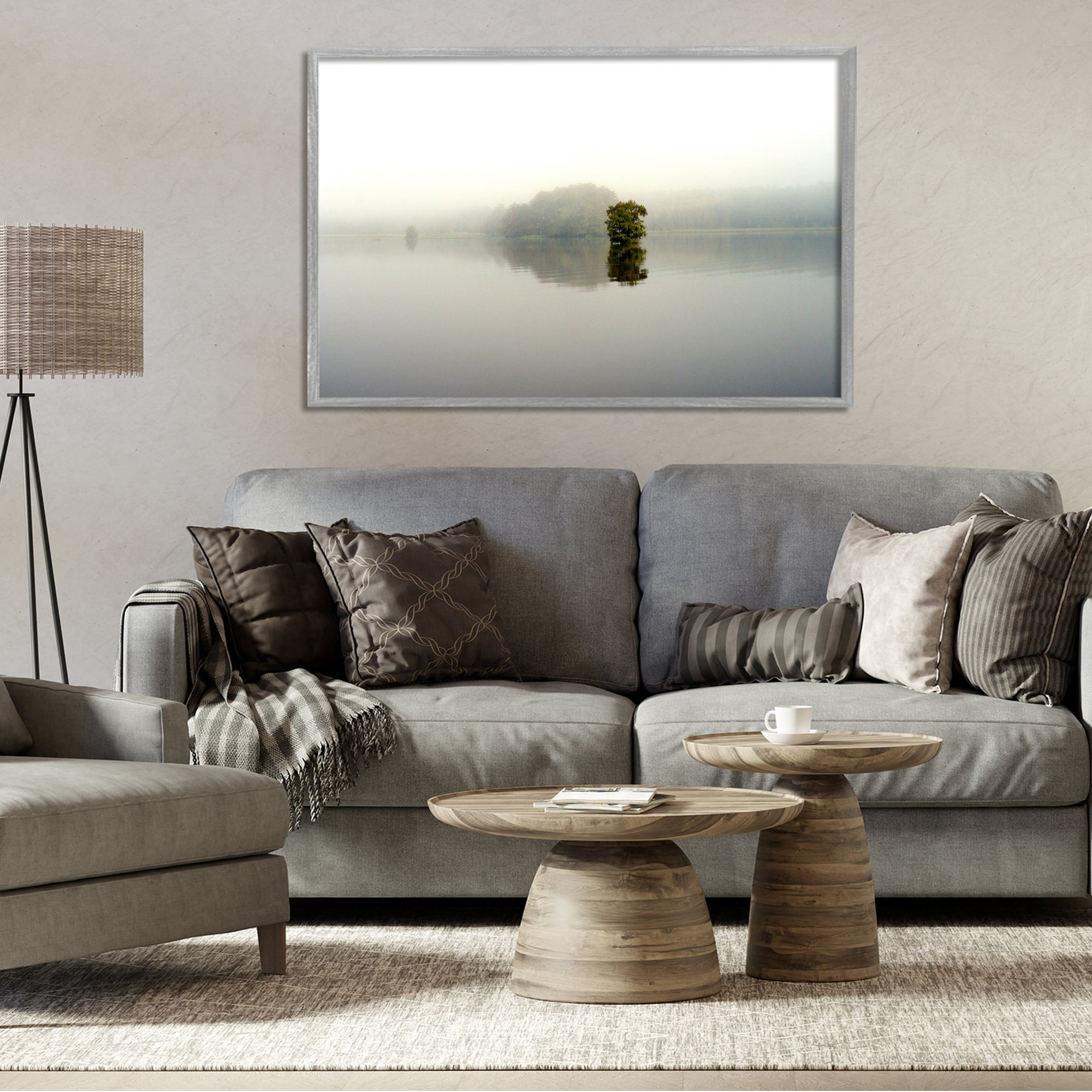 Stupell Industries Misty Lake Reflection Gray Framed Giclee Art, design by Gail Peck