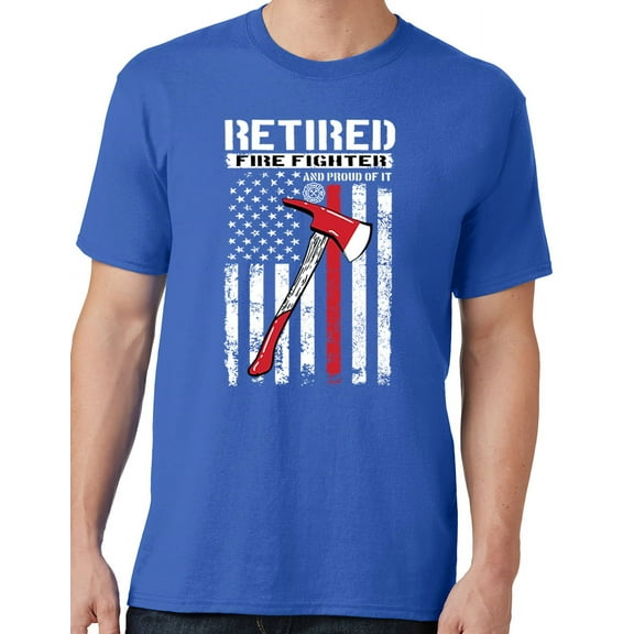 Men's Retired Firefighter with Axe T-shirt, Large Royal Blue - TALL