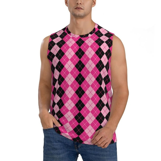 Balery pink and black argyle Camisetas sin mangas para hombre, absorbe la humedad y protege contra el mal olor.-Large