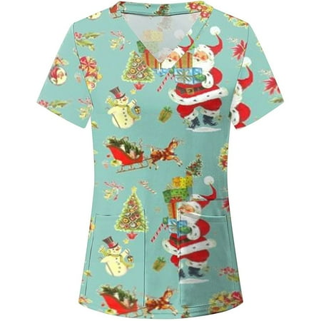 

Long Sleeve Shirts for Women Long Sleeve Crop Top Women s Trendy Short Sleeve V-Neck Tops Working Uniform Printed Pocket Blouse Tops Going Out Tops Square Neck Tops for Women Green S