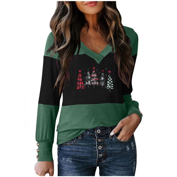 Oplxuo Women Blouses Dressy Casual Christmas Long Sleeve Shirts V Neck Tops Fall Outfits 2025