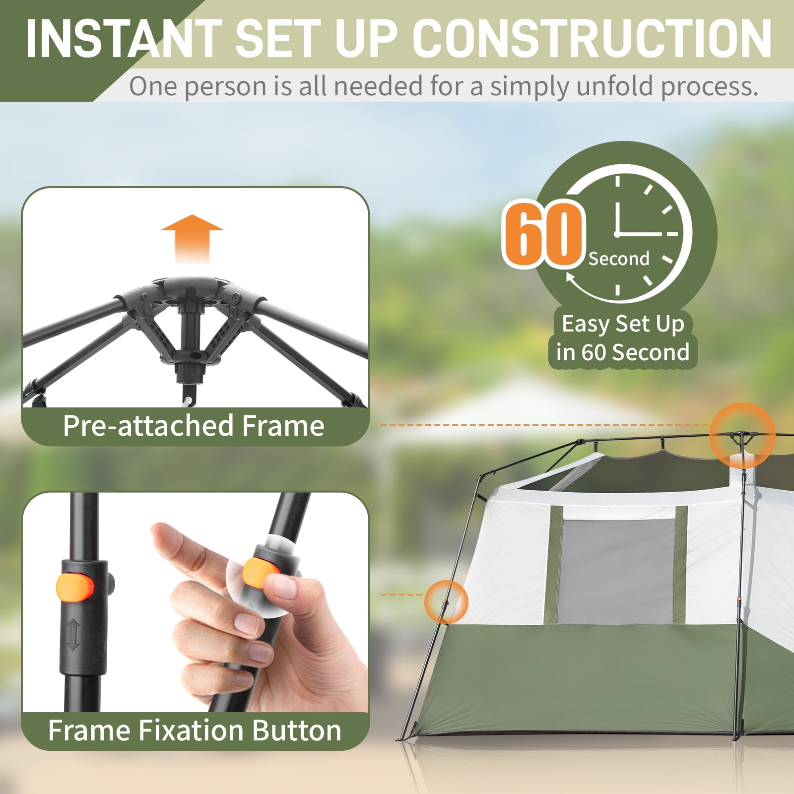 Ktaxon Camping Tent Instant Cabin Tent 8 Person 2 Room Huge Tent for Family with Storage Pockets