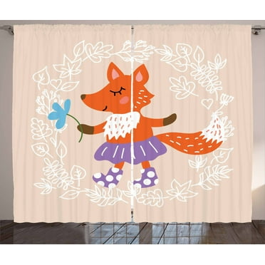 Ambesonne Retro Curtains 2 Panel Set, Fox with Clothing Flowers, 108" x 63", Multicolor