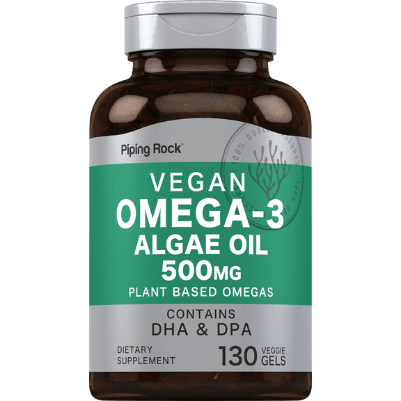 Omega 3 Algae Oil 500mg | 130 Softgels for Men and Women | by Piping Rock