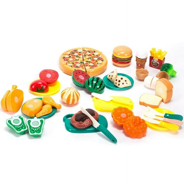 Cutting Food Play Set toys with basket for Kids Pretend Kitchen