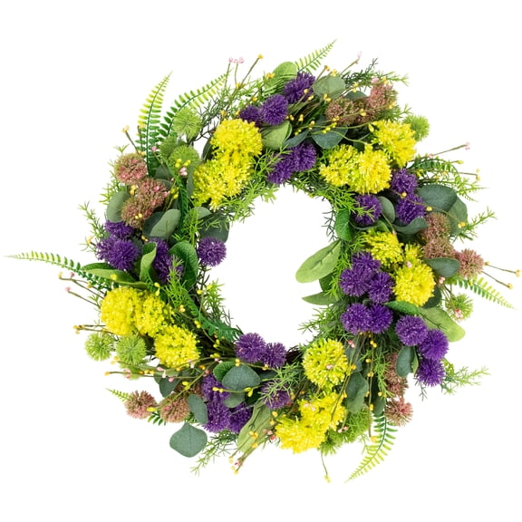 Northlight Decorative Plastic Spring Allium and Thistle Artificial Plant & Flower Wreaths, Yellow/Purple