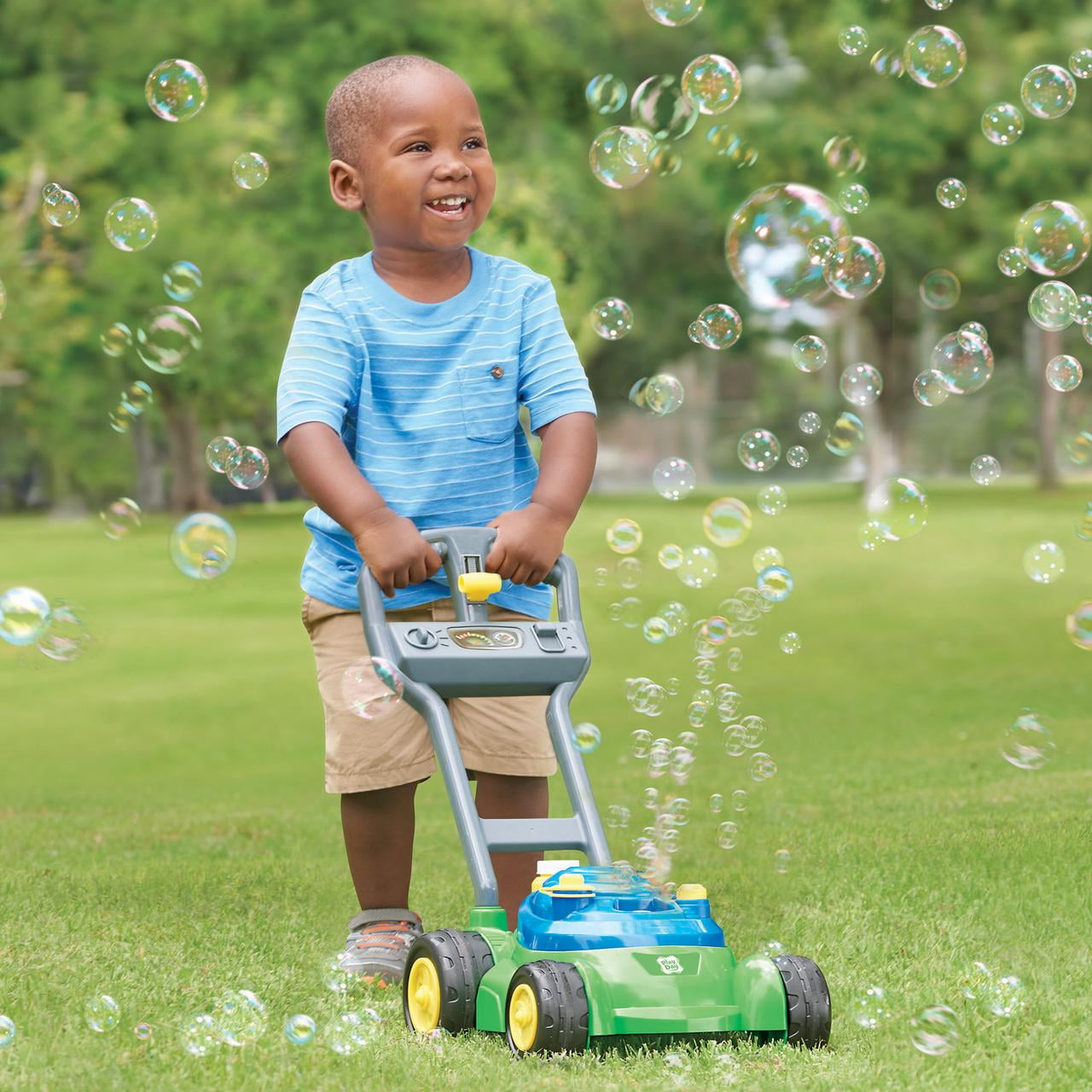 Double Bubble Mower Electronic Bubbles Maker Machine Garden Lawnmower Grass Toy 