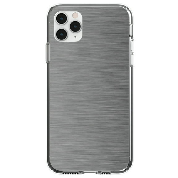 DistinctInk Clear Shockproof Hybrid Case for iPhone 13 PRO (6.1" Screen) - TPU Bumper, Acrylic Back, Tempered Glass Screen Protector - Grey Silver Stainless Steel Image Print - Faux Stainless