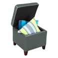 thumbnail image 2 of Adeco Repose-Pieds de Rangement en Cuir Reconstitué Carré Capitonné à Cubes Cubiques, Ottomans de 18 Pouces et Ottomans de Rangement, avec Couvercle, Gris Foncé, 2 of 2