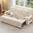 thumbnail image 3 of Cmofy 85" L-Shaped Sleeper Sofa – 2-in-1 Convertible Sectional Couch Bed, Pull-Out Bed, 2 Pillows, Boucle Fabric, White– Modern Living Room Furniture, 3 of 6
