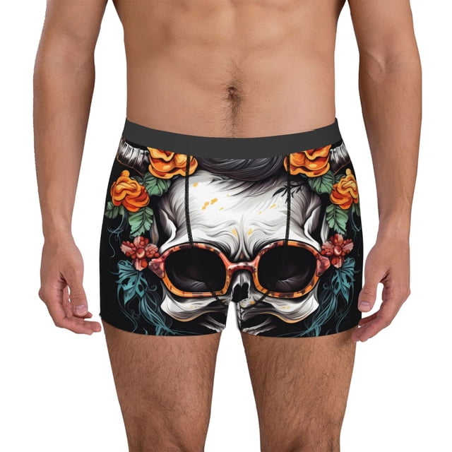 Fotbe Flower Horn Skull A Calzoncillos Tipo Boxer con Bolsa de Soporte Total para Hombre, X-Temp Fresco, Transpirable y de Secado Rápido-Small