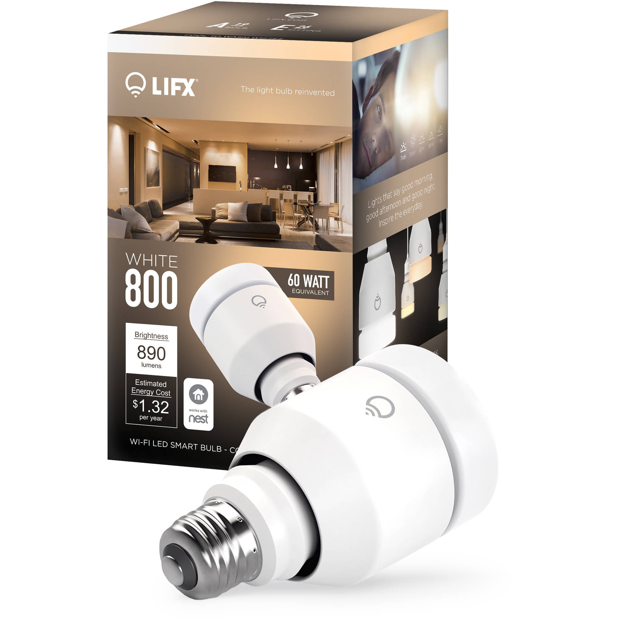 LIFX LED Smart Light Bulb E27 Edison Screw Cap A60 Wi-Fi Warm White 800 Lumens 