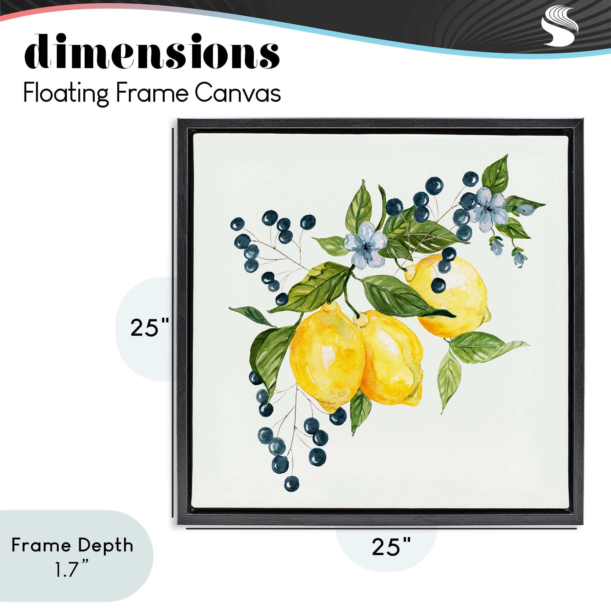 Stupell Industries Lemon Branch with Berries Black Framed Floater Canvas Wall Art, design by Livi Finn