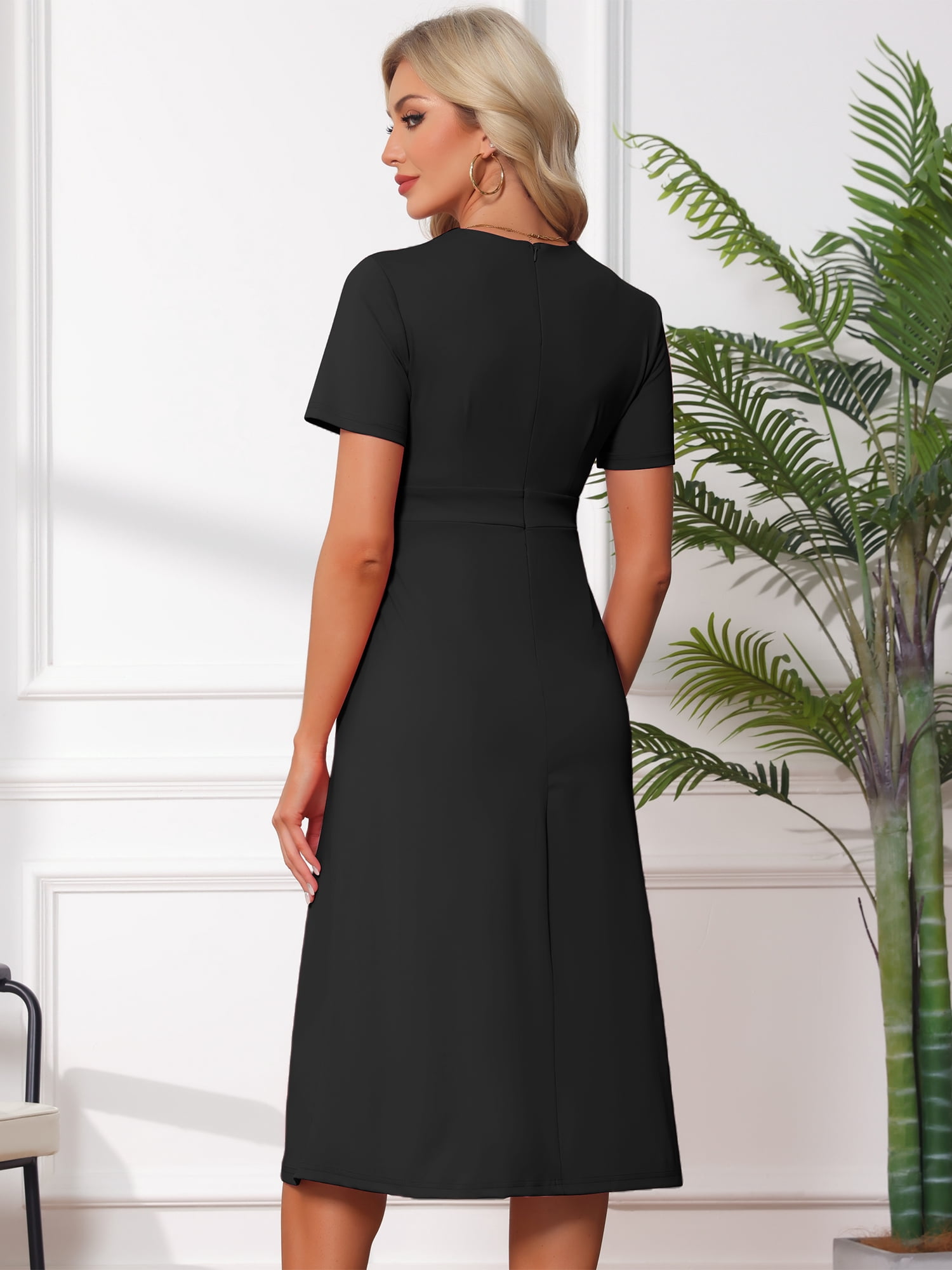 DARING DIVA Women's Maternity A Line Short Sleeve Front Pleated Dresses 2XL Black
