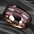 thumbnail image 5 of Tungsten Rings for Men Wedding Bands for Him Womens Wedding Bands for Her 6mm Brushed Brown Rose Gold Groove Stripe, 5 of 9