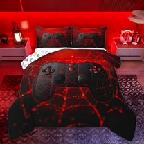 Manfei Female Men Black Gamepads 3 Pieces Queen Comforter Set,Gothic Spider Web Ultra Soft Bedding Sets,Video Game Bedding Comforter Set Breathable,Ultra Soft Home Decor,Reversible