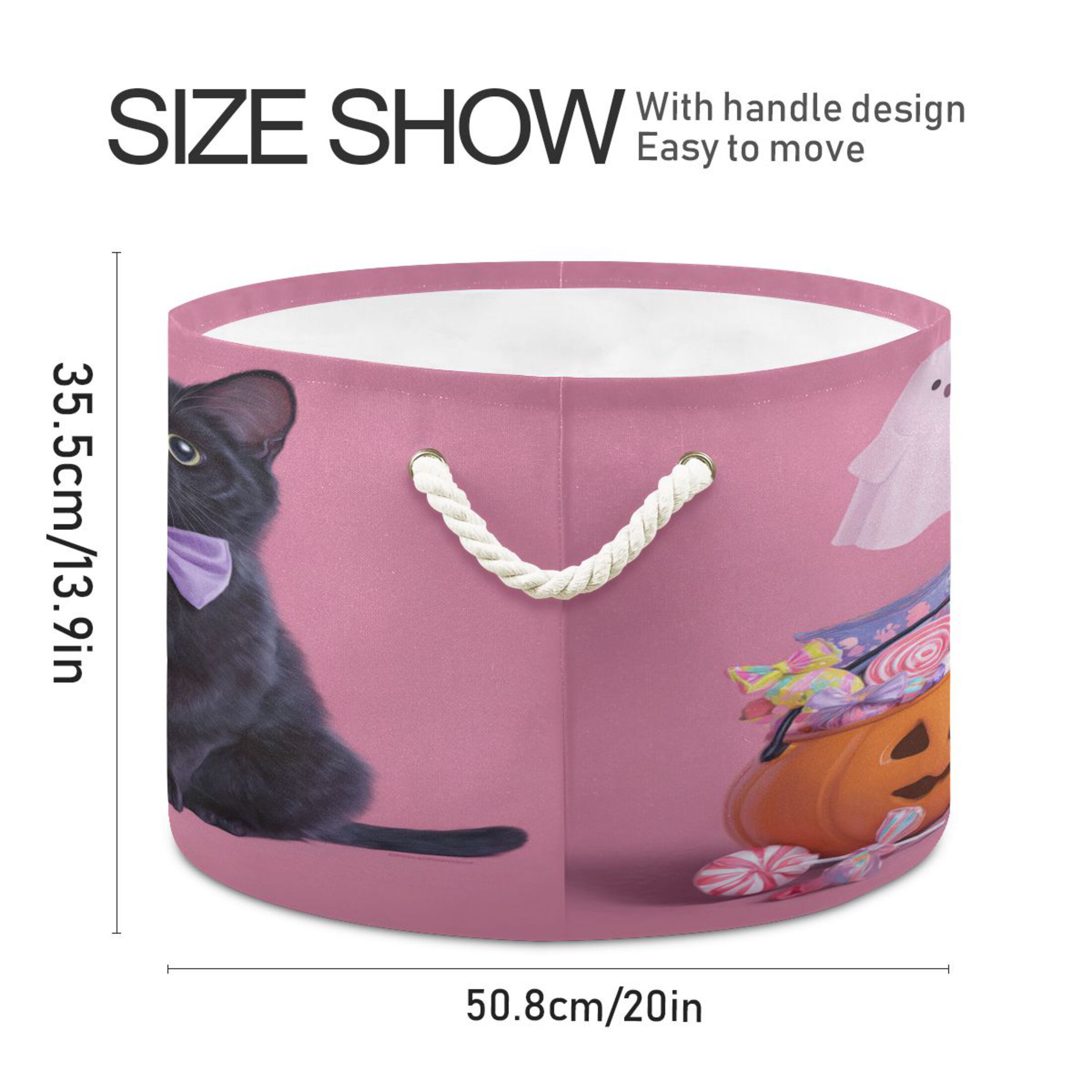 Round Toy Storage Basket Foldable Storage Basket for Home Decor Laundry Basket20" x 14" Bow Tie Black Cat