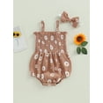 thumbnail image 2 of GXFC Infant Baby Girl Romper Dress Outfits Newborn Girls Sleeveless Sling  Daisy Print Jumpsuit One Piece Skirt Dress Babysuit with Bow Headband 0-18M, 2 of 8