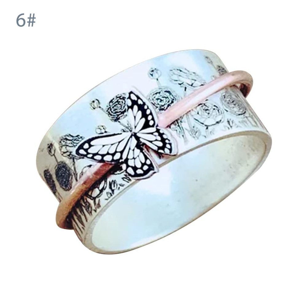 Rotatable Butterfly Ring Stacking Band Ring for Woman Costume Matching