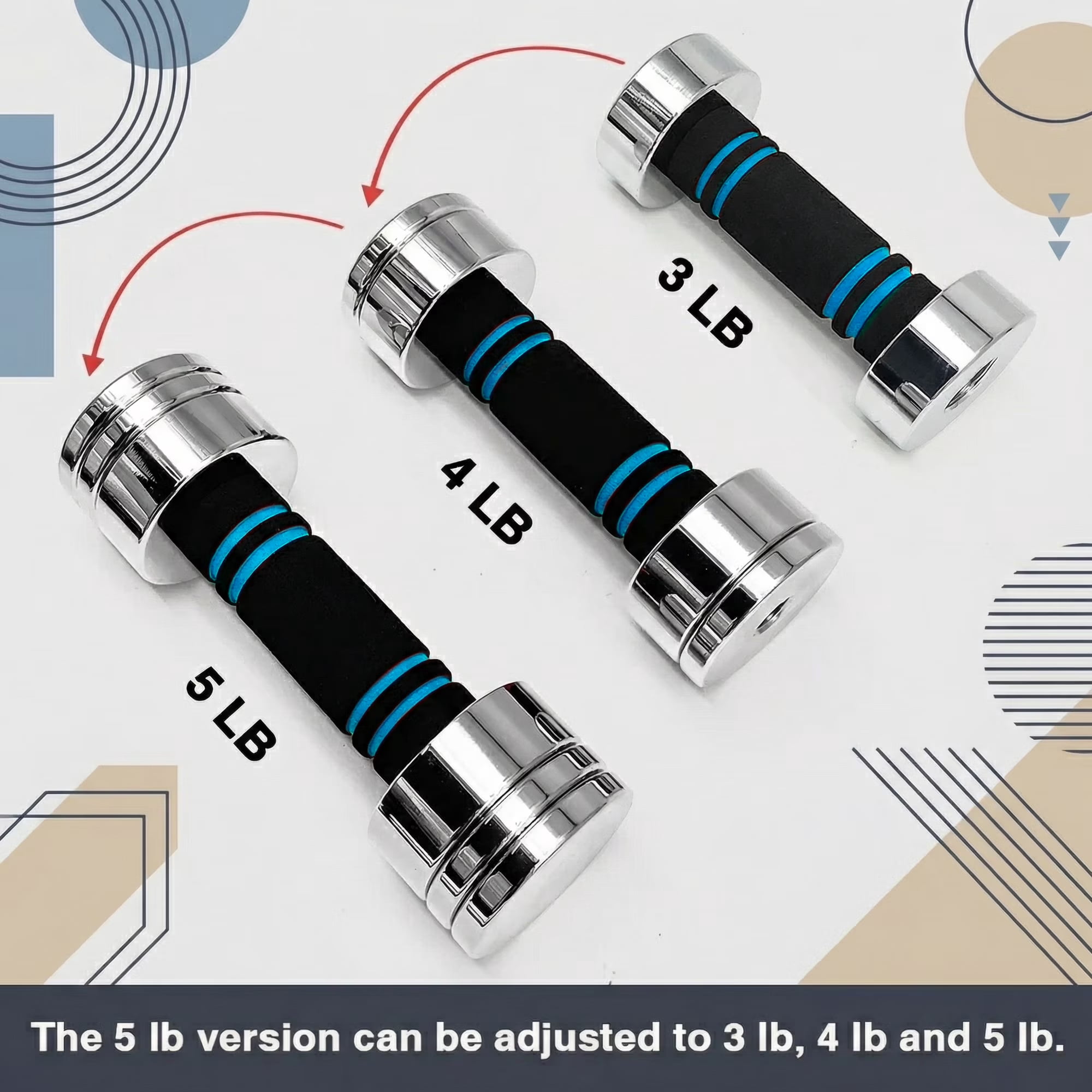 Northdeer Adjustable Dumbbells Pair Steel Weight Set 5lb Weights for Lifting Gym Fitness with Foam Handle, Silver