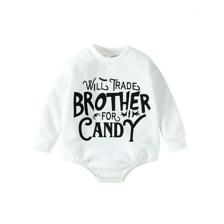 

Seyurigaoka Baby Boys Girls Halloween Romper Tops Long Sleeve Crew Neck Jumpsuits Letters Ghost Pattern Print Casual Bodysuit for 0-24M Toddler Kids