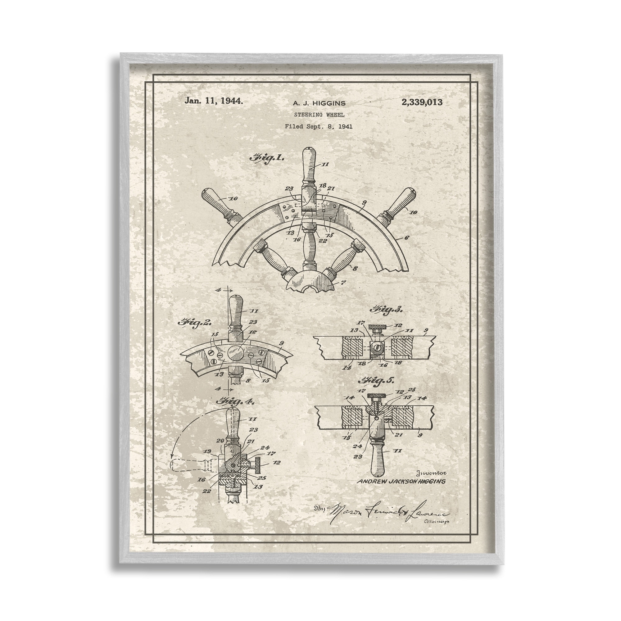Stupell Industries Vintage Ship Steering Wheel Diagram Interior View,24 x 30,Designed by Daphne Polselli