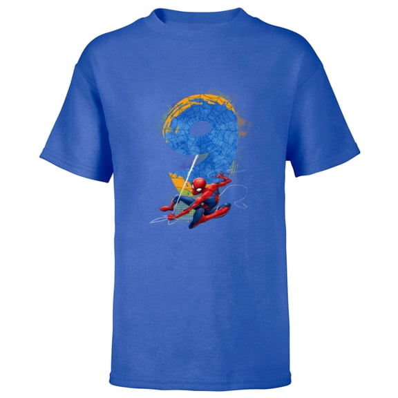 Marvel Super Heroes Spider-Man 9 Year Old Ninth Birthday - Short Sleeve T-Shirt for Kids - Customized-Royal