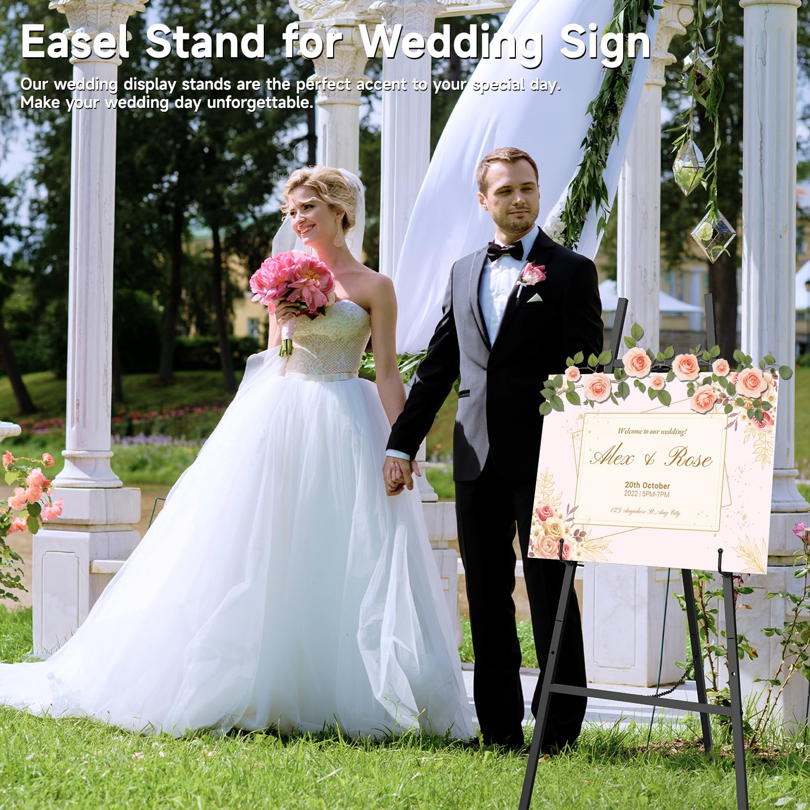 Yacona Easel Stand for Sign, Adjustable Metal Easels for Display with Adjustment Chain, Heavy Duty Poster Stand, for Wedding Sign Poster Painting Displays, Black