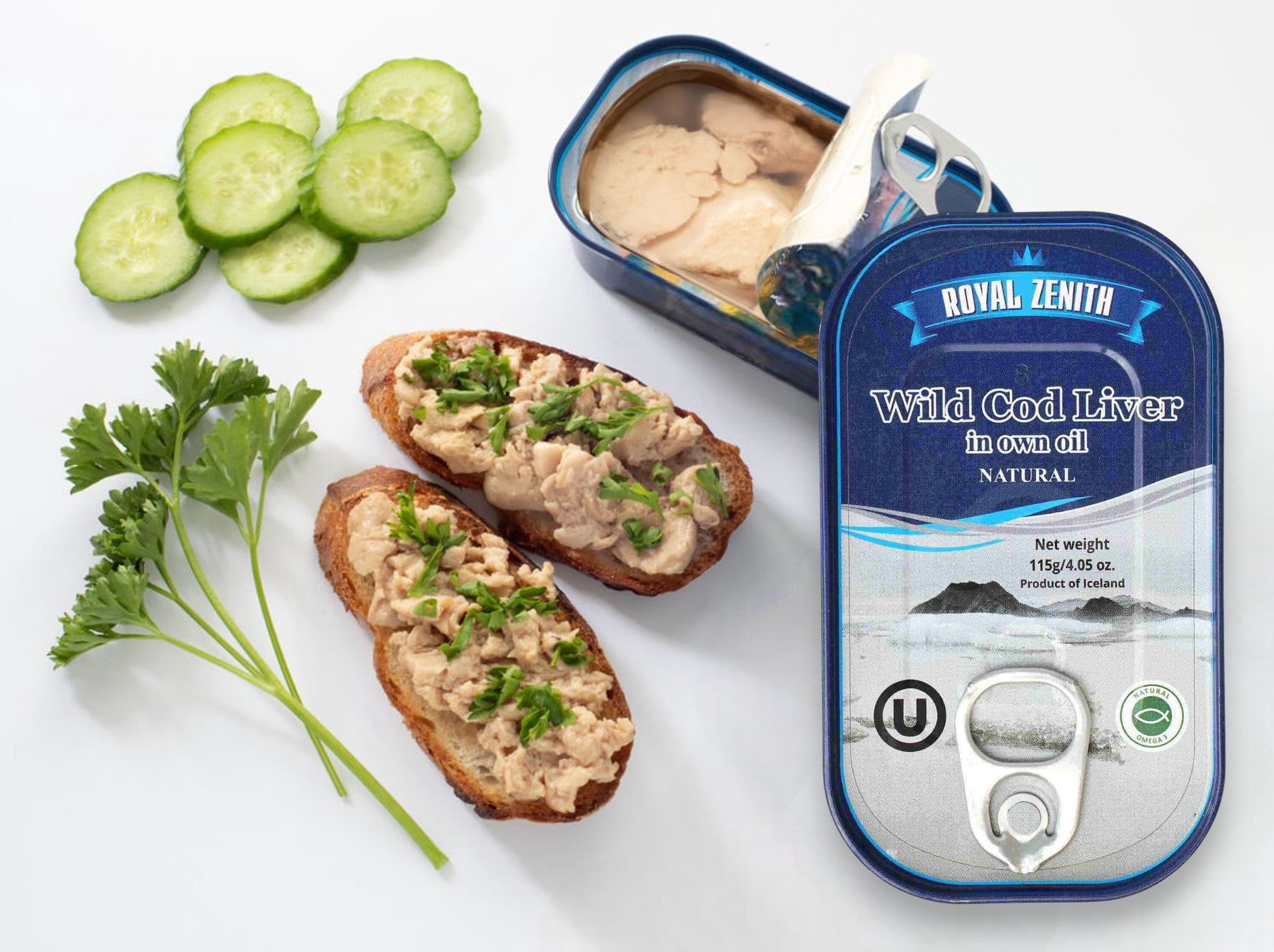 Royal Zenith Icelandic Wild Cod Liver 4.05oz/115g Pack of 5, Certified Kosher.