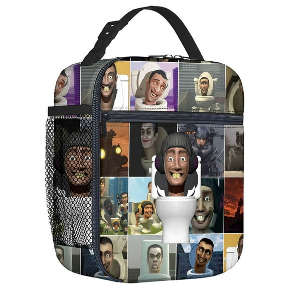 For Skibidi Toilet Games Theme Insulated Lunch Bag,Portable Reusable Lunch Tote Box,8.66x4.33x10.24 inch with Mesh Side Pocket for Unisex Picnic,Camping,Trips