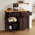 thumbnail image 4 of Walsunny Kitchen Islands Carts with Drop Leaf Table 2 Drawers 5 Wheels 4 Magnetic Doors Rolling Storage Cabinet Brown, 4 of 6
