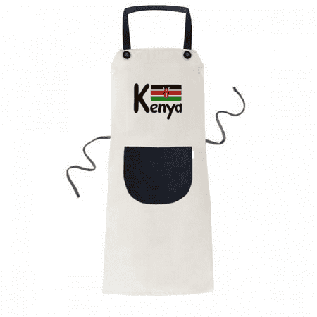 

Kenya National Flag Black Pattern Apron Adjustable Bib Cotton Linen BBQ Kitchen Pocket Pinafore