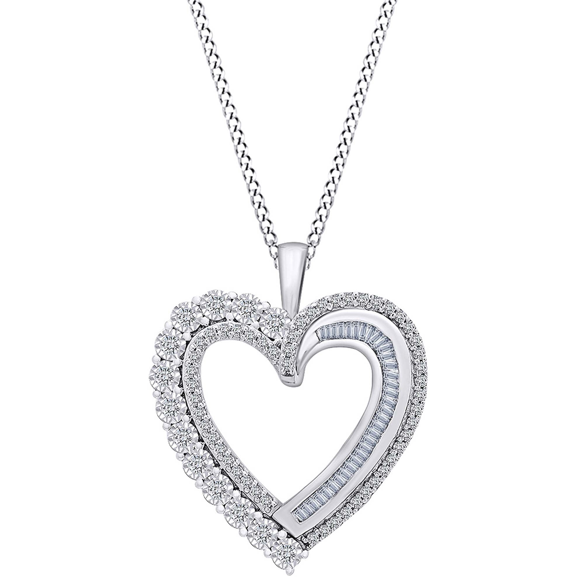 Jewel Zone US White Natural Diamond Accent Tilted Heart Pendant Necklace in 14K Gold Over Sterling Silver Jewel Zone US White Natural Diamond Accent Tilted Heart Pendant Necklace in 14K Gold Over Sterling Silver