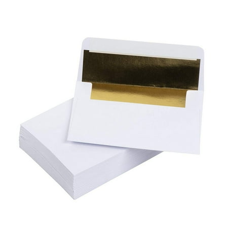 A1 Gold Foil Lined Envelopes - 50-Pack Luxury Embossed Square Flap Invitation Envelopes for Invitation Announcements, for Wedding RSVP, Graduation, Birthday, 120gsm Paper, 3.6 x 5.1 Inches,