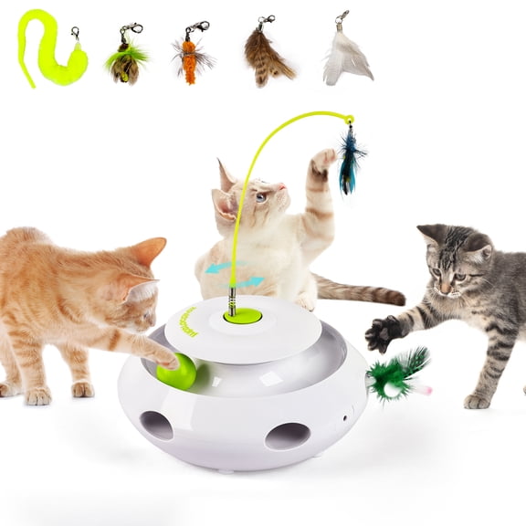 All For Paws 3-in-1 Interactive Flutter Bug Cat Toy with Poping Feather,Automatic Whack-a-Mole Kitty Toy, Spinning Kitty Teaser Toys