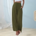 thumbnail image 4 of Pantalones De Pierna Ancha Pantalones holgados de mujer Pantalones casuales de lino de algodón sólido Pantalones femeninos (verde militar S) Cgtredaw para Mujer ejercito verde T S, 4 of 6