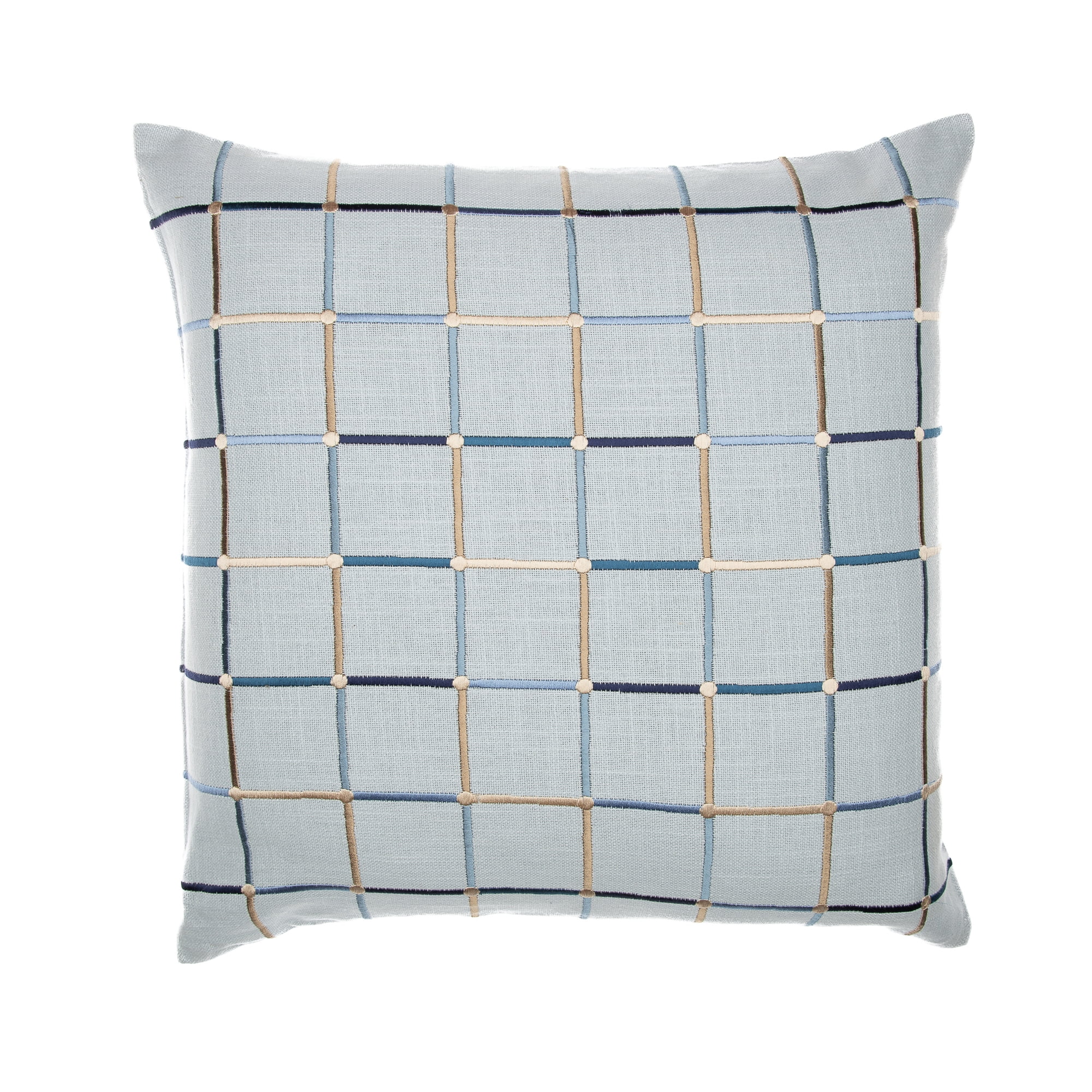 Ox Bay and Stacy Garcia 24" x 24" Light Blue Checkered Embroidered Cotton Blend Adult Decorative Throw Pillow Cover