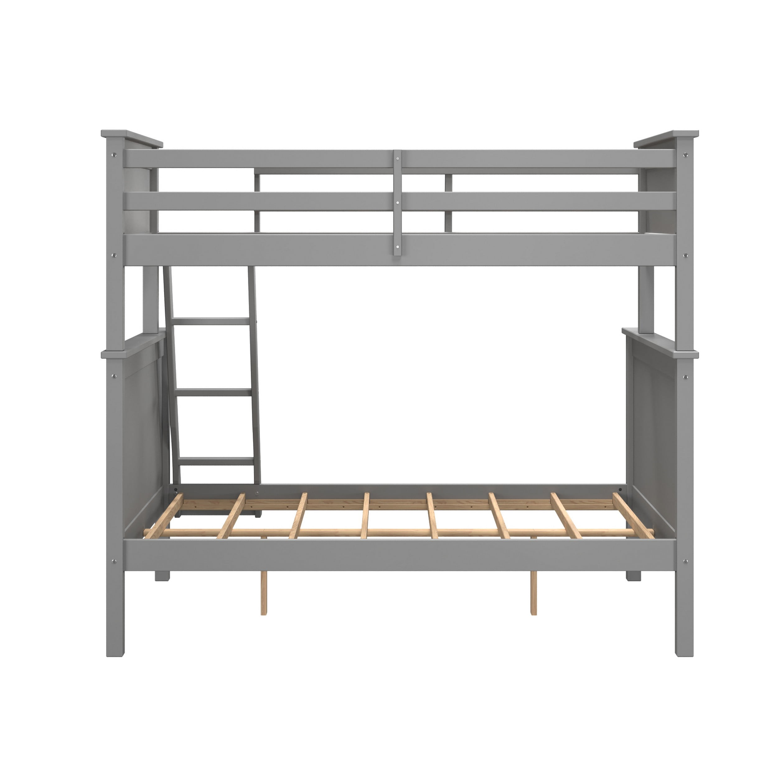 Linon Brigitte Kids Wood Twin over Full Convertible Bunk Bed with Built-in Ladder, Gray