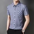 thumbnail image 2 of IWRICH Men's Striped Short Sleeve Dress Shirts Button down Classic Shirt Regular Fit Business Shirt for Summer Blue XXL, 2 of 6