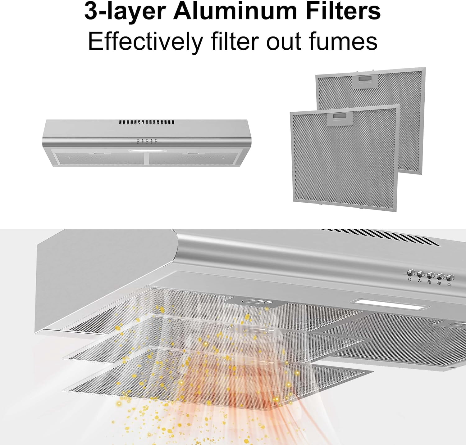 Range Hood 30 inch,Ductless Range Hood with Charcoal Filter,Under Cabinet Range Hood,Kitchen Hood with Button Control,Vent Hood with Aluminum Filters,LED Lights,3 Speeds Stove Hood Vent
