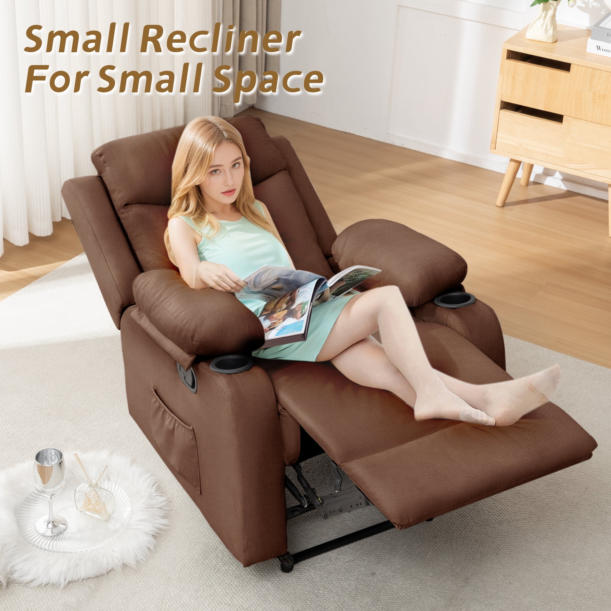 Korser Manual Small Recliner Chair with Fixed Base for Small Spaces Linen Fabric for Living Room,Brown