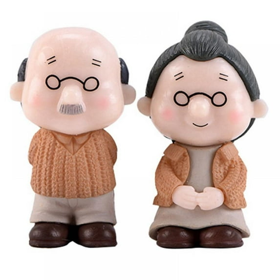 2pcs Elderly Couple Cake Toppers Loving Couple Cake Figurines Decorations Parents Doll Shaped Statues for Wedding Anniversary