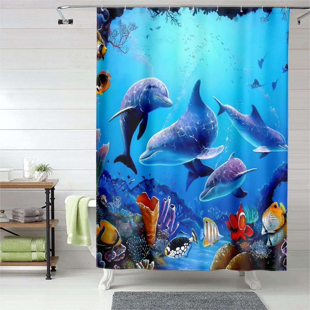 Ocean Theme Shower Curtain,Cloth Shower Curtains For Bathroom Water