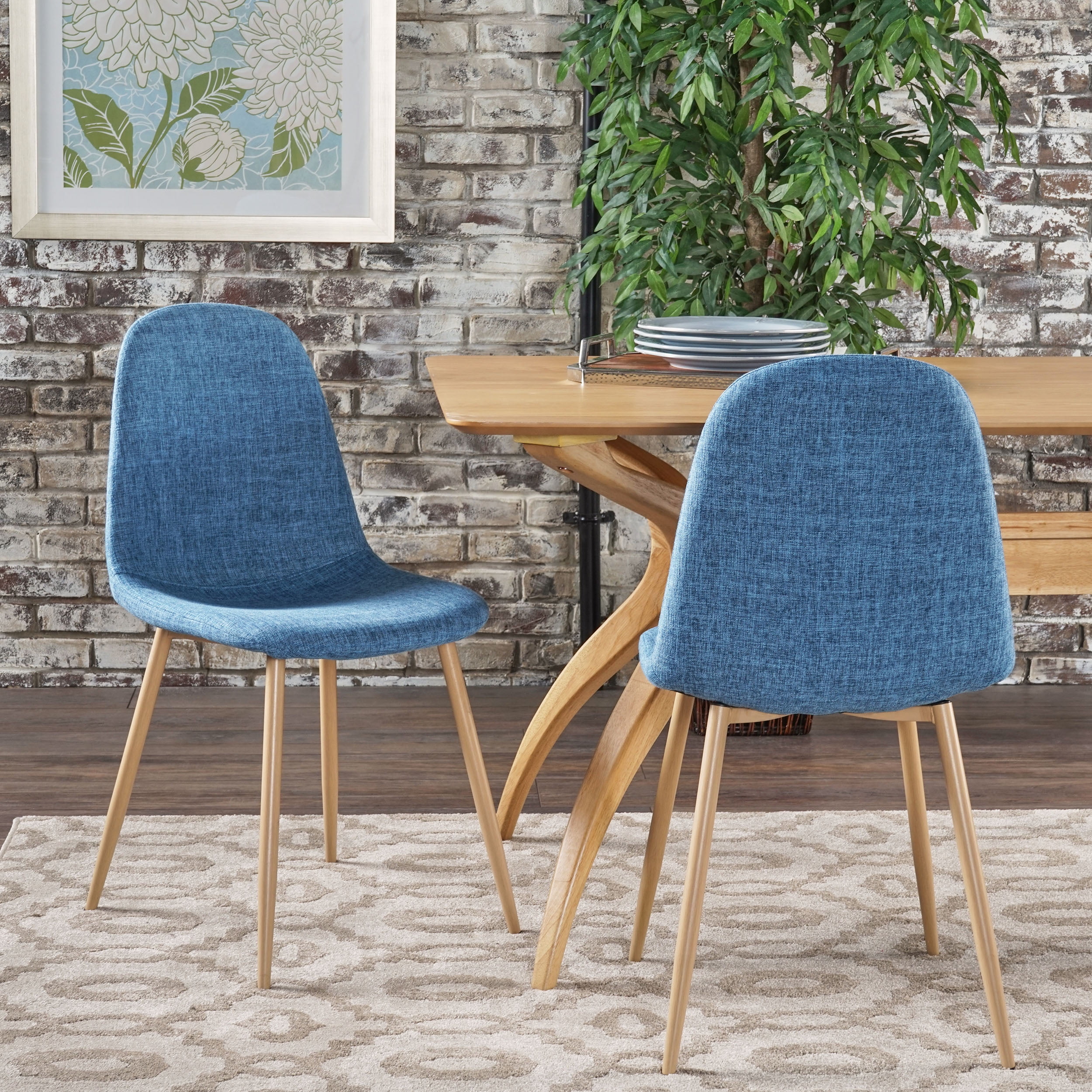 Noble House Remy Mid Century Modern Muted Blue Fabric Dining Chairs (Set Of 2)