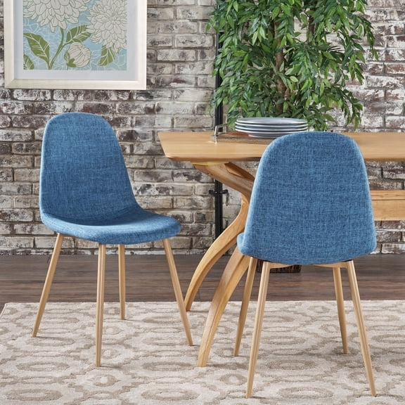 Noble House Remy Mid Century Modern Fabric Dining Chairs, Set of 2, Muted Blue