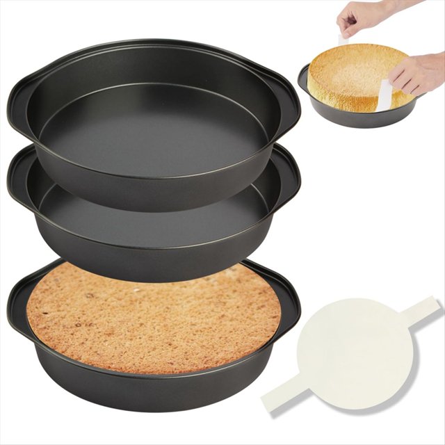 Molde Redondo para Pasteles de 8 Pulgadas, Antiadherente, con 100 Hojas de Papel Pergamino, de Acero Al Carbono con Asa.