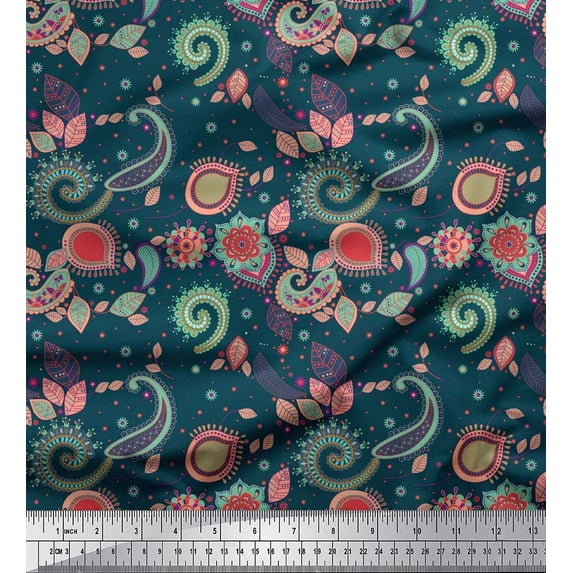 Soimoi Velvet Fabric Paisley & Floral Artistic Print Fabric by the Yard 58 Inch Wide