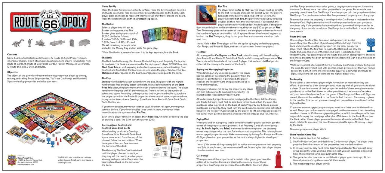 Masterpieces Puzzle Company Route 66 Opoly Board Game