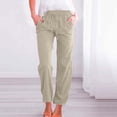 thumbnail image 2 of FRSASU Womens Casual Imitation Cotton Linen Pants Lightweight Summer Elastic Waist Plus Size Solid Lounge Long Trousers Khaki, 2 of 5